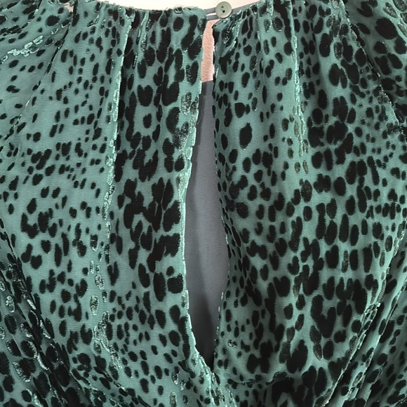 A.L.C. Revolve dark green sheer blouse with open back and velvet spot details - Picture 9 of 10